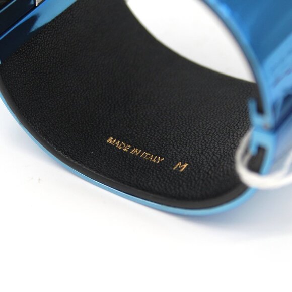 CELINE Minimal Manchette Cuff Bracelet Blue Metal Silver Chain Medium NEW Italy - Picture 7 of 7